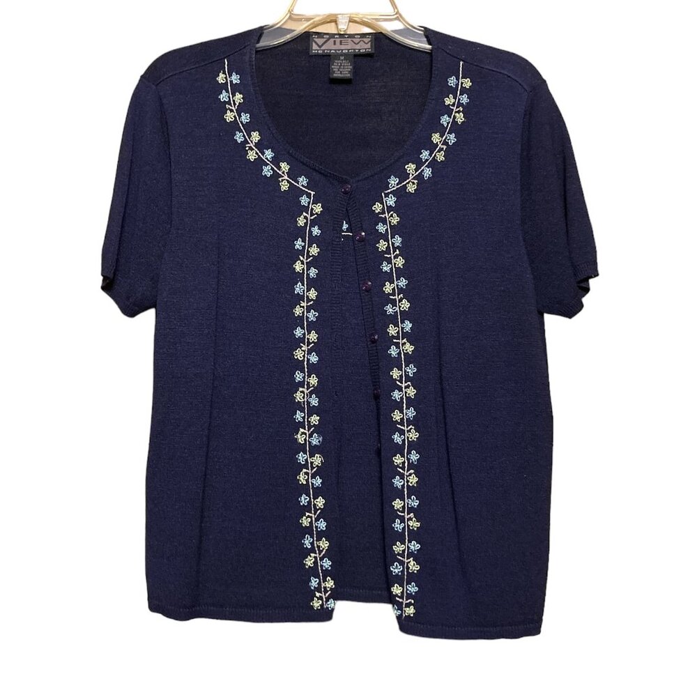 Pre-Owned Ladies Norton McNaughton Sweater w/Camisole Size Medium Navy w/Flowers